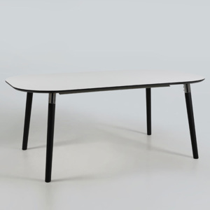 Velký jídelní rozkládací stůl 380x100 cm v bílé barvě s černými nohy DO198