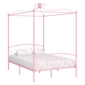 Rám postele s nebesy růžový kovový 140 x 200 cm