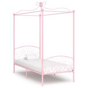 Rám postele s nebesy růžový kovový 90 x 200 cm