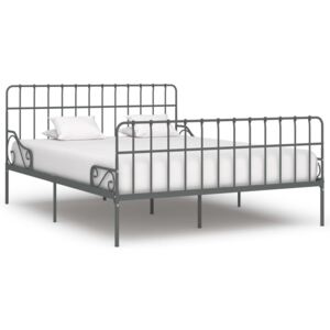Rám postele s laťkovým roštem šedý kov 200 x 200 cm
