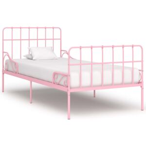 Rám postele s laťkovým roštem růžový kov 90 x 200 cm