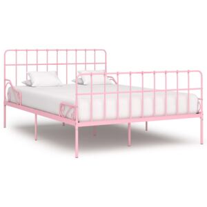 Rám postele s laťkovým roštem růžový kov 140 x 200 cm