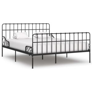 Rám postele s laťkovým roštem černý kov 180 x 200 cm