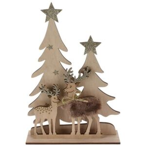 Vánoční dřevěná dekorace Jeleni pod vánočními stromy hnědá, 15,5 x 3,5 x 21 cm