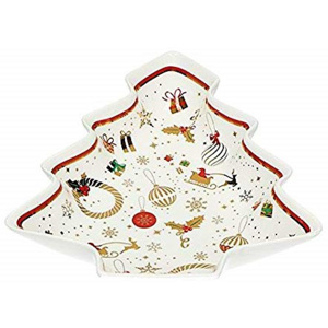Vánoční tác ve tvaru vánočního stromečku ALLELUIA BRANDANI (barva - bílá/červená/zlatá)