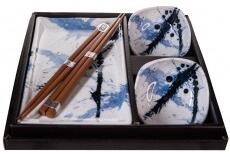 MIJ Sushi Set Blue & White Splash 4 ks s hůlkami MIJC0314