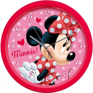 Nástěnné hodiny Minnie Mouse Myška 25cm červeno růžové