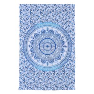 Sanu Babu Přehoz na postel, bílo-modrý, Mandala 200x130cm