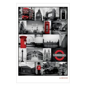 Plakát, Obraz - Londýn - red collage, (61 x 91,5 cm)
