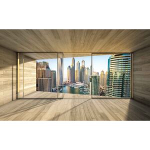 Fototapeta, Tapeta Okno Dubai City Skyline Marina, (104 x 70.5 cm)
