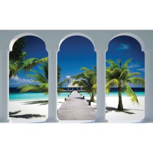 Fototapeta, Tapeta Tropická pláž, exotika, palmy, (254 x 184 cm)