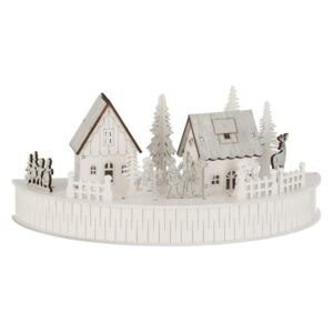 Bílý dřevěný svítící vánoční domek - 30*15*13cm