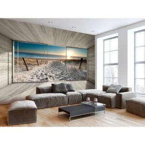 Fototapeta okna s výhledem na pláž (300x210 cm) - Murando DeLuxe