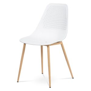Jídelní židle, bílý plast, kov mat dekor dub CT-523 WT