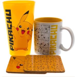 Dárkový set Pokémon|Pikachu: Keramický hrnek - sklenice - 2 tácky (objem sklenice 500 ml|hrnek 315 ml|tácky 10 x 10 cm)