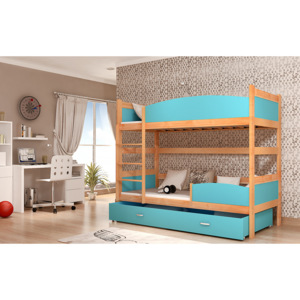 Dětská patrová postel SWING + matrace + rošt ZDARMA, 180x80, olše/modrý