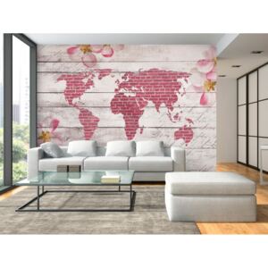 Tapeta růžová - mapa světa (300x210 cm) - Murando DeLuxe