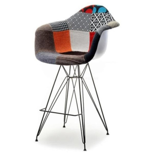 Barová židlička-křeslo MERLOTE patchwork-černý kov