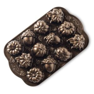Pečicí forma Nordic Ware plát s 12 formičkami Podzimní motivy, bronzová, 0,47 l