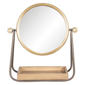 Stolní zrcadlo s dřevěnou poličkou - 40*14*42 cm