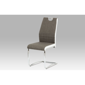 Jídelní židle chrom a lanýžová látka s bílou ekokůží DCL-444 LAN2