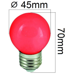 Barevná LED žárovka E27 1W červená