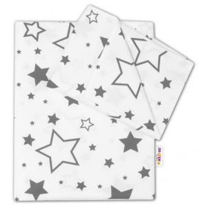 Baby Nellys Baby Nellys 2-dílné bavlněné povlečení - Šedé hvězdy a hvězdičky - bílý, 135x100 cm