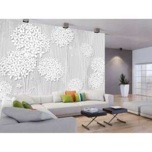 Tapeta Bílé květy na dřevě (300x210 cm) - Murando DeLuxe