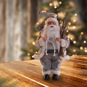 DecoKing Vánoční dekorační postavička - Santa Claus, bílá/šedá 63cm