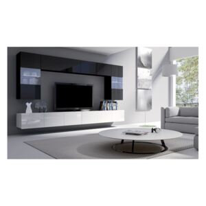 Obývací stěna KAROLÍNA bílo-černý lesk bez LED osvětlení