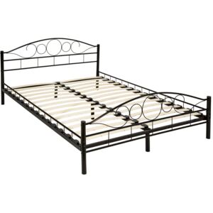 Tectake 401723 kovová postel dvoulůžková romance včetně lamelových roštů - černá, 200 x 140 cm
