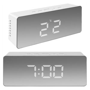 ISO 9145 Multifunkční zrcadlové hodiny s budíkem a teploměrem bílá