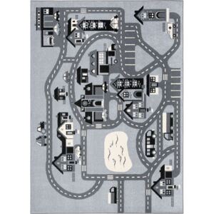 Dětský kusový koberec Agnella Funky Top Super Město šedý Rozměr: 160x220 cm