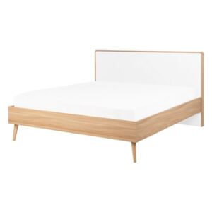 Manželská postel 140 cm SERVI (s roštem a LED osvětlením) (světlé dřevo)