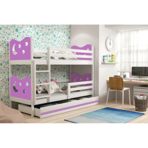 Patrová postel KAMIL + matrace + rošt ZDARMA, 80x190, bílý, fialová