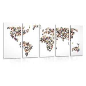 5-dílný obraz mapa světa složená z lidí