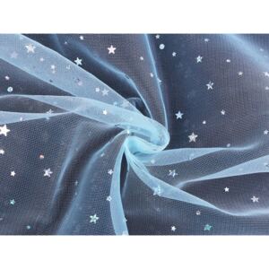 Oděvní / dekorační tyl s hvězdičkami s hologramem barva 3 modrá sv. stříbrná, 1 m