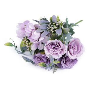 Umělé kytice růže, hortenzie barva 5 fialová sv., 1 ks