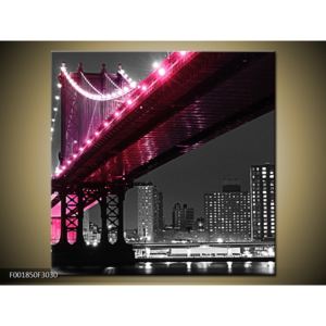 Obraz růžově nasvíceného mostu (30x30 cm)