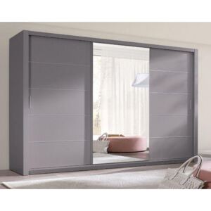 Šatní skříň 250 cm - šedá/zrcadlo