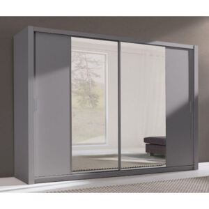 Šatní skříň 220 cm - šedá/zrcadlo