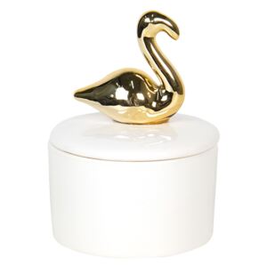Bílá keramická šperkovnice se zlatým plameňákem - 7 cm