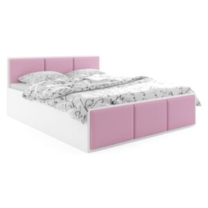 Expedo Čalouněná postel SANTOS, 120x200, bílá/růžová + kovový rošt + matrace