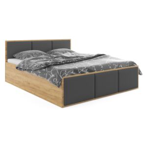 Expedo Čalouněná postel SANTOS, 120x200, dub kraft/šedá + kovový rošt + matrace