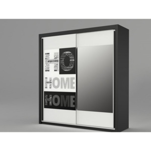Šatní skříň s posuvnými dveřmi se zrcadlem 200 cm černá a malované sklo HOME