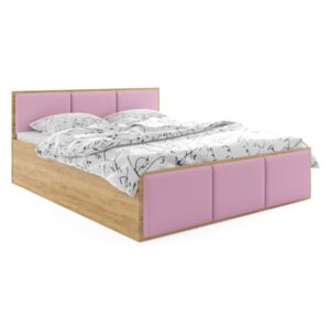 Expedo Čalouněná postel SANTOS, 120x200, dub kraft/růžová + kovový rošt + matrace
