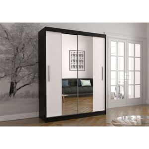 Stylová šatní skříň Vista 01 se zrcadlem - černá / bílá - 150 cm