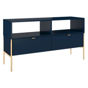 Tmavě modrý TV stolek Skandica Polka se zlatou podnoží 120 x 37 cm