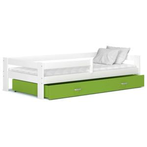 Dětská postel HARRY s barevnou zásuvkou+matrace, 180x80, bílá/zelená