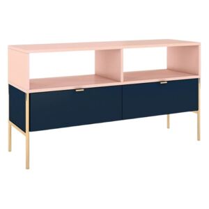 Modro růžový TV stolek Skandica Polka se zlatou podnoží 120 x 37 cm